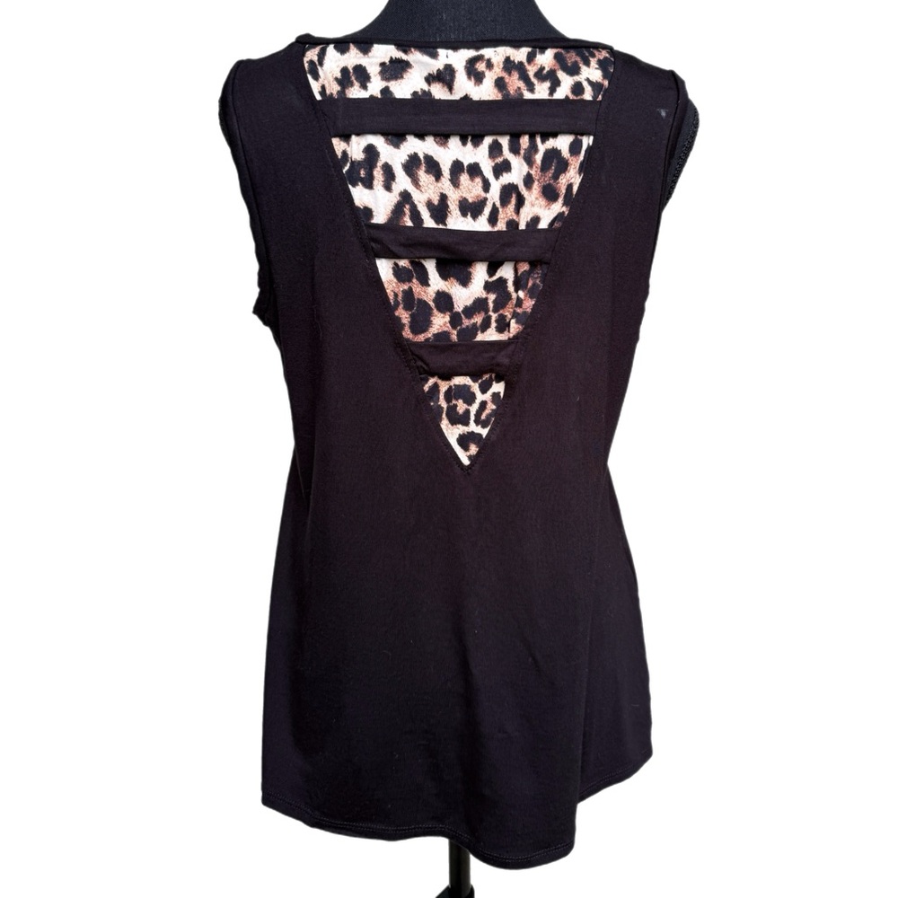 Black Leopard Print Peekaboo Back Tank Top L - Picture 3 of 11